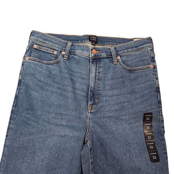 J. Crew Stovepipe Signature Jeans Women's 32 Blue Denim Frayed Zip Fly Stretch - Picture 3 of 7